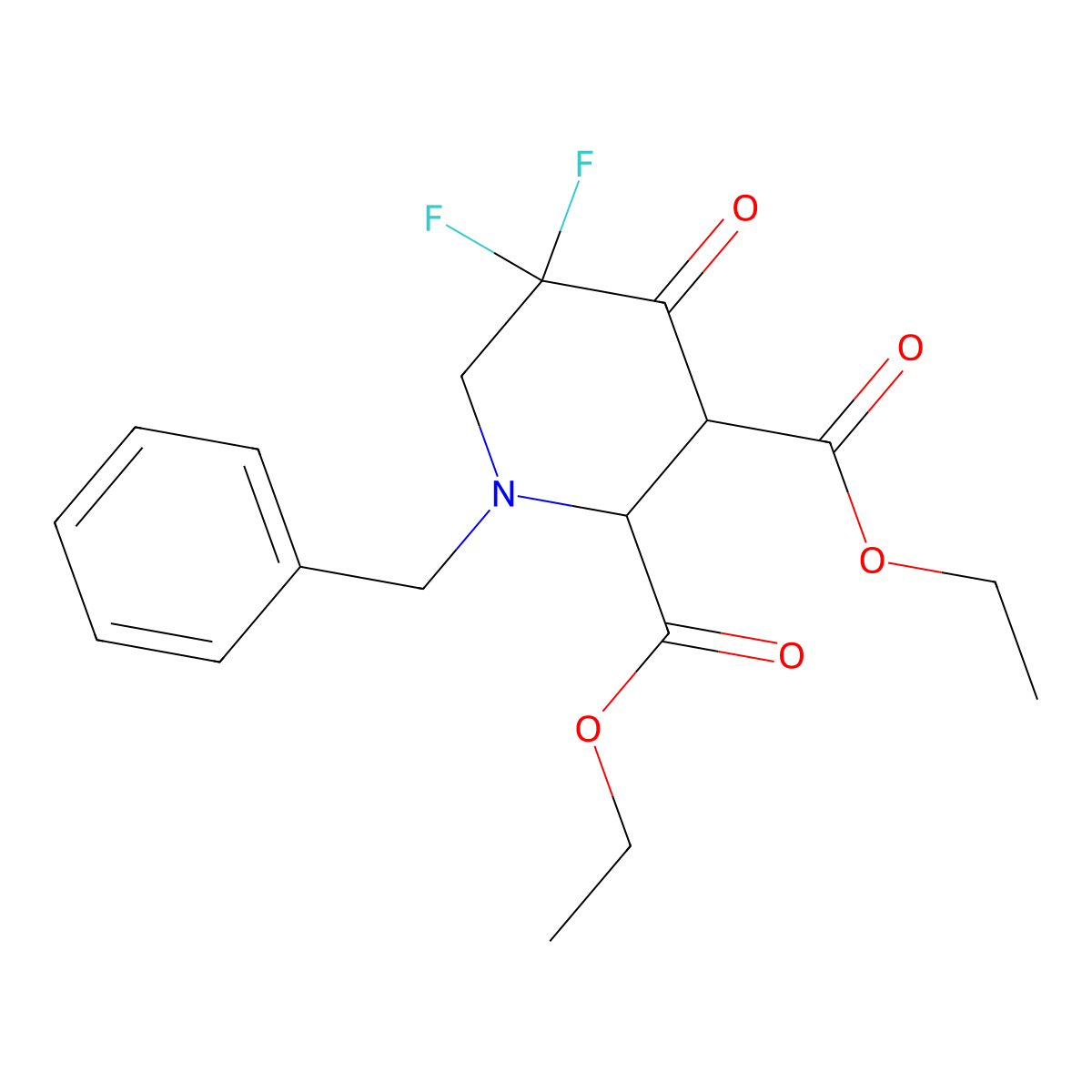 Diethyl 1-benzyl-5,5-difluoro-4-oxopiperidine-2,3-dicarboxylate molecular structure, CAS 1881288-08-9