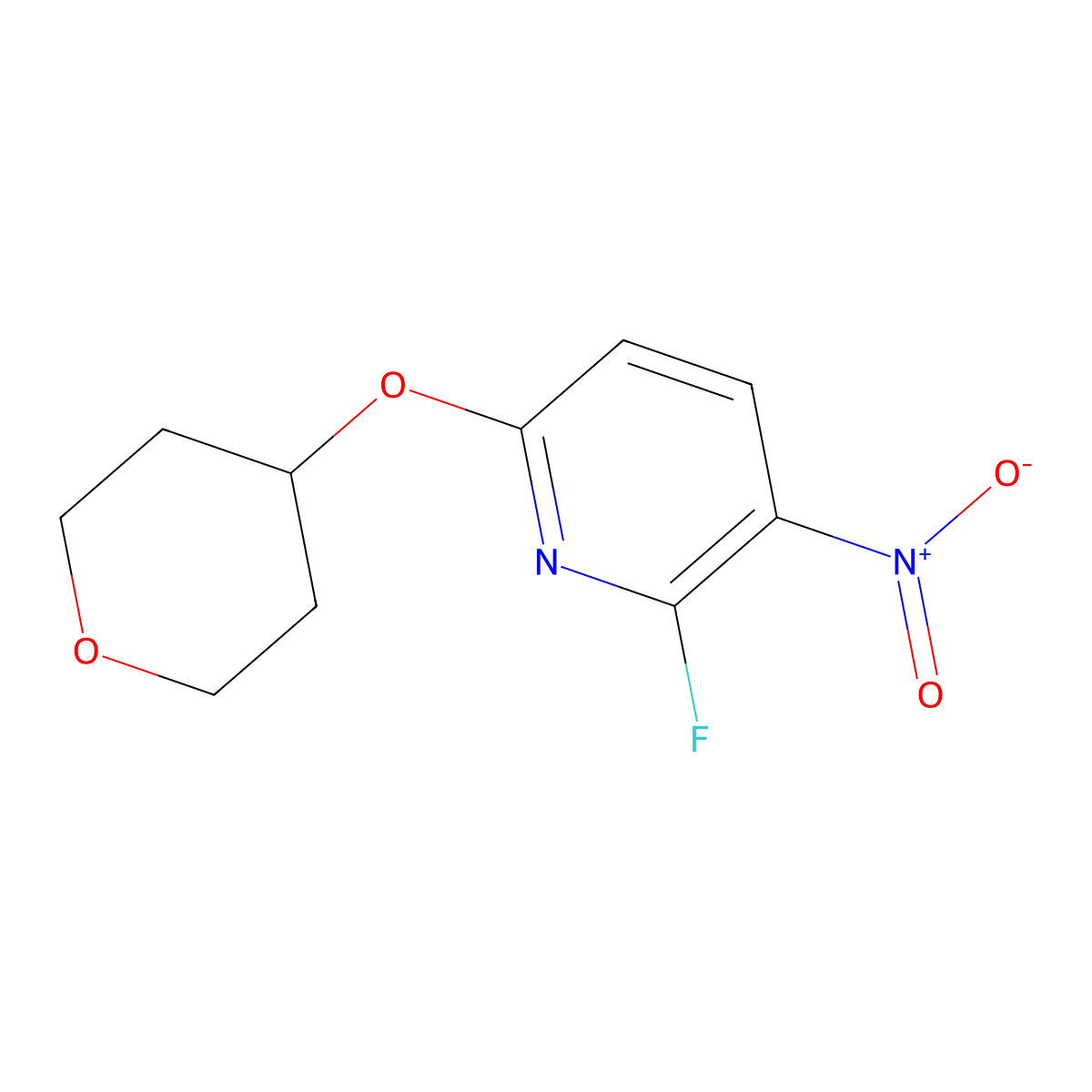 2-Fluoro-3-nitro-6-(oxan-4-yloxy)pyridine molecular structure, CAS 1881288-11-4