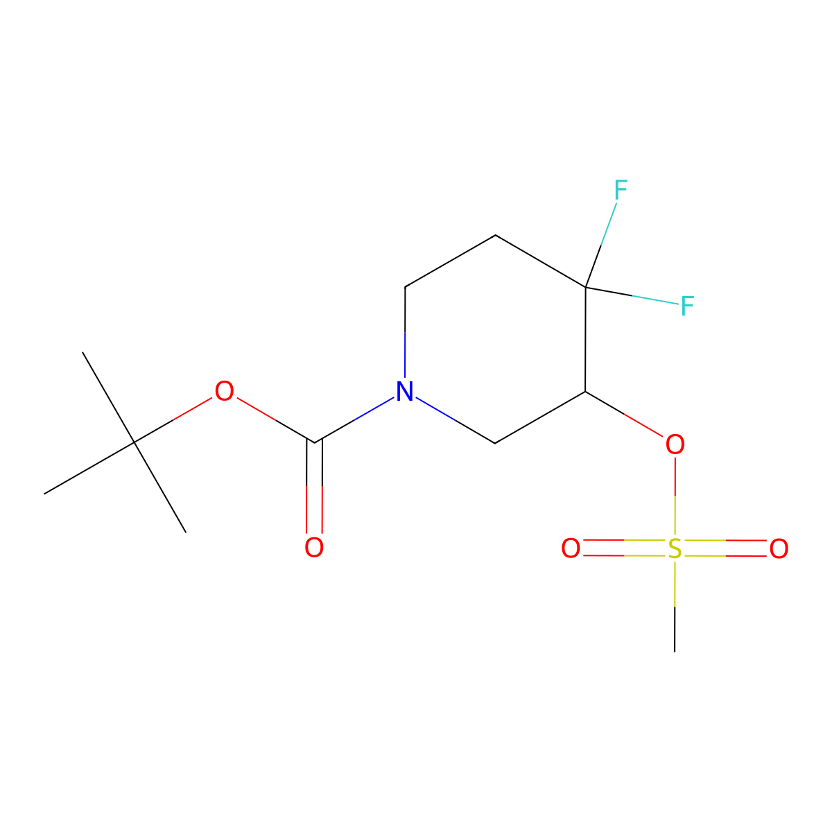 Tert-butyl 4,4-difluoro-3-((methylsulfonyl)oxy)piperidine-1-carboxylate molecular structure, CAS 1881288-58-9