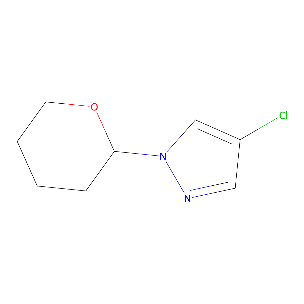 4-chloro-1-(oxan-2-yl)-1H-pyrazole molecular structure, CAS 1881288-80-7