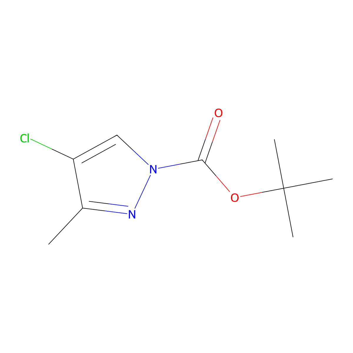 tert-butyl 4-chloro-3-methyl-1H-pyrazole-1-carboxylate molecular structure, CAS 1881288-95-4