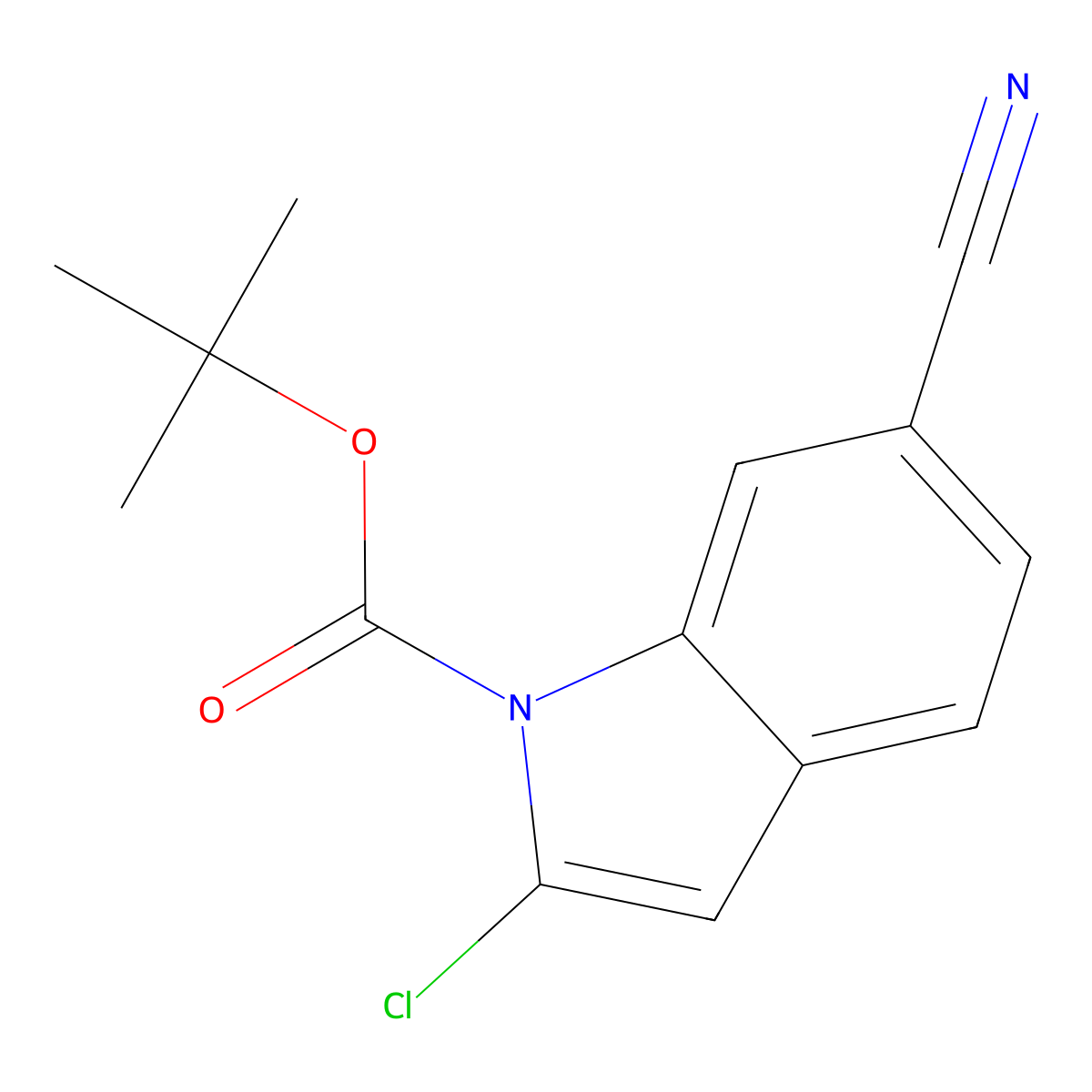 tert-butyl 2-chloro-6-cyano-1H-indole-1-carboxylate molecular structure, CAS 1881290-28-3