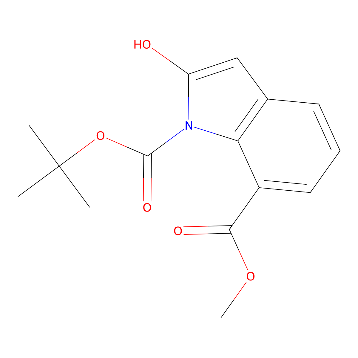 1-tert-butyl 7-methyl 2-hydroxy-1H-indole-1,7-dicarboxylate molecular structure, CAS 1881290-43-2