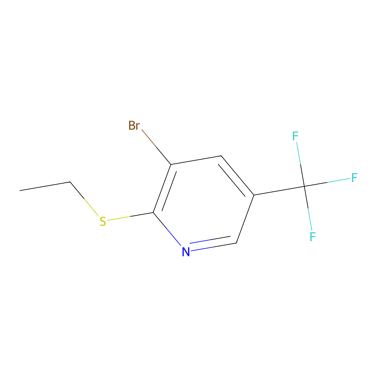 3-Bromo-2-(ethylsulfanyl)-5-(trifluoromethyl)pyridine molecular structure, CAS 1881290-49-8