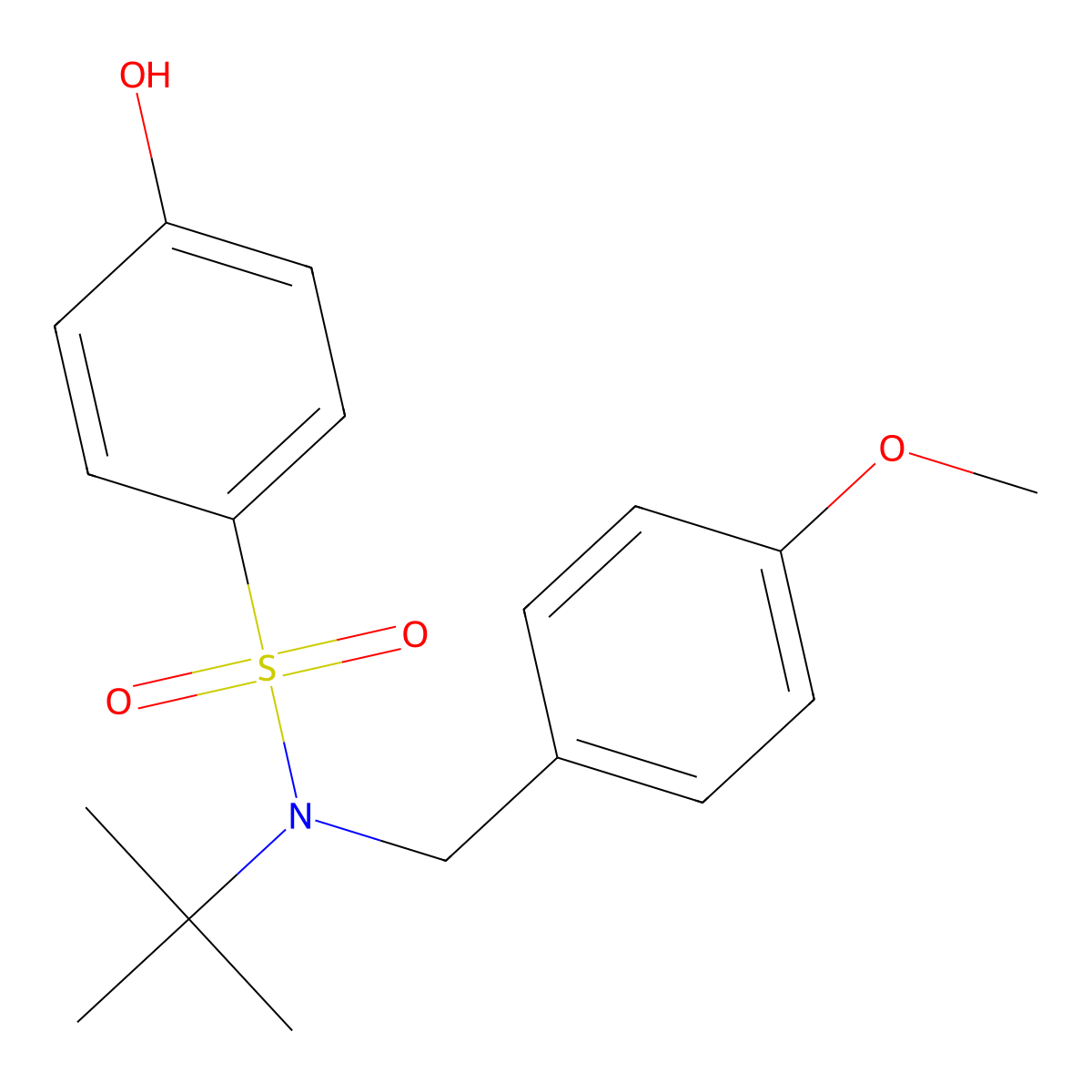 N-tert-butyl-4-hydroxy-N-[(4-methoxyphenyl)methyl]benzene-1-sulfonamide molecular structure, CAS 1881290-66-9