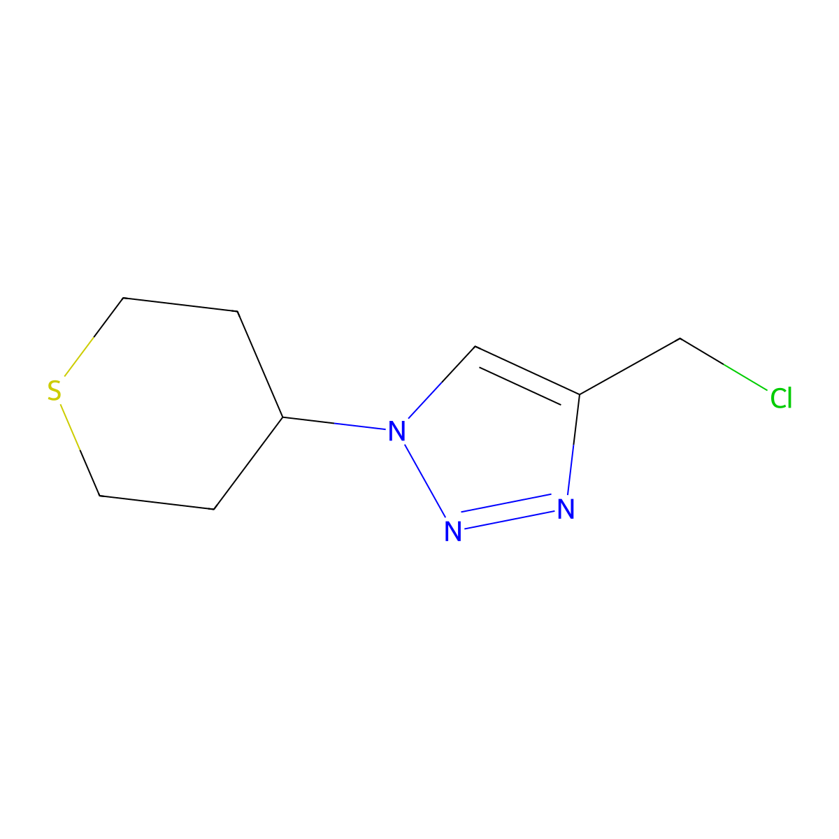4-(chloromethyl)-1-(tetrahydro-2H-thiopyran-4-yl)-1H-1,2,3-triazole molecular structure, CAS 1881291-24-2