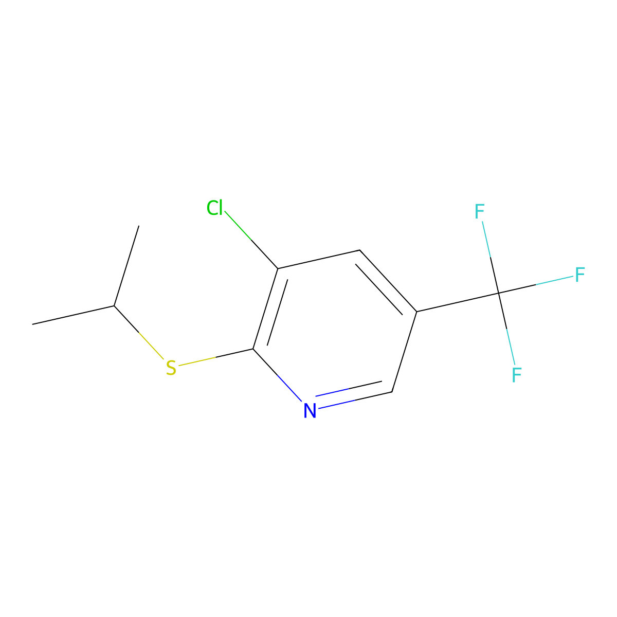 3-Chloro-2-(propan-2-ylsulfanyl)-5-(trifluoromethyl)pyridine molecular structure, CAS 1881292-85-8