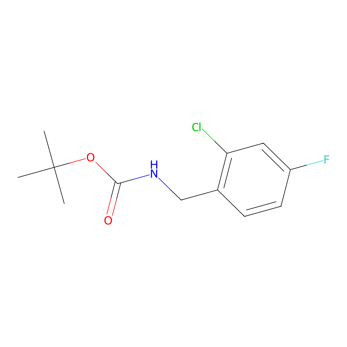 Tert-butyl N-[(2-chloro-4-fluorophenyl)methyl]carbamate molecular structure, CAS 1881292-97-2