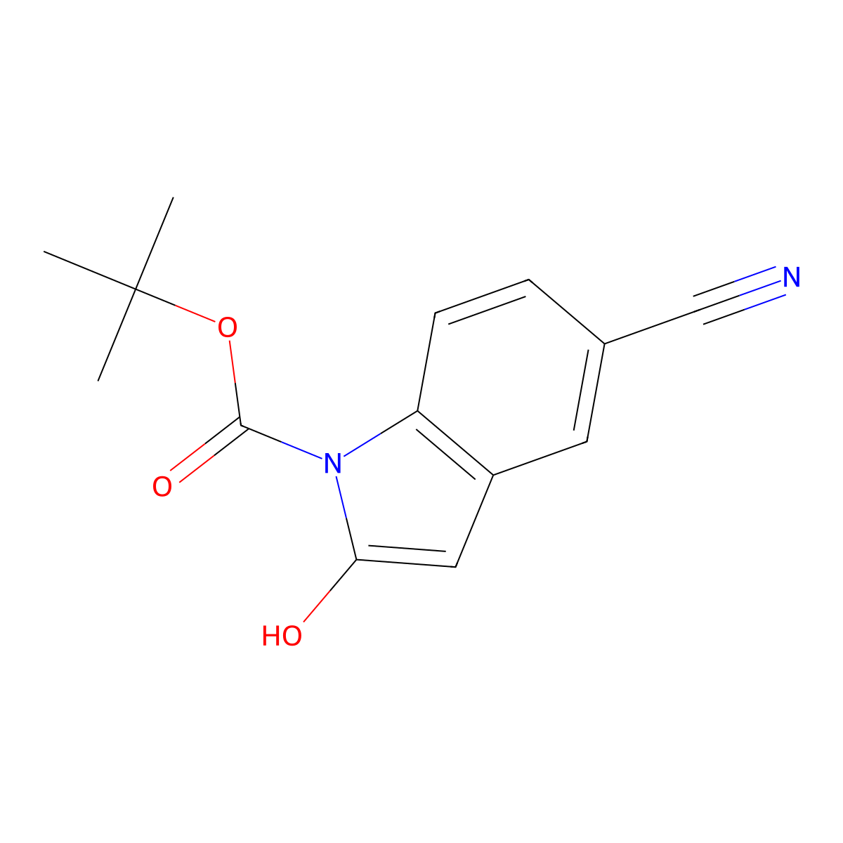 tert-butyl 5-cyano-2-hydroxy-1H-indole-1-carboxylate molecular structure, CAS 1881293-43-1
