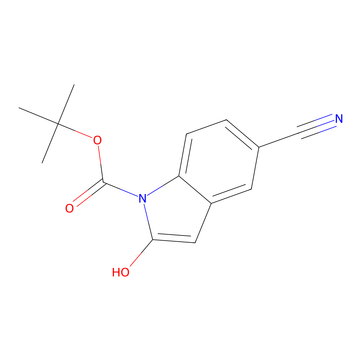 tert-butyl 5-cyano-2-hydroxy-1H-indole-1-carboxylate molecular structure, CAS 1881293-43-1