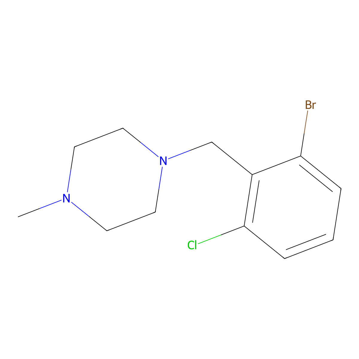 1-[(2-Bromo-6-chlorophenyl)methyl]-4-methylpiperazine molecular structure, CAS 1881293-53-3