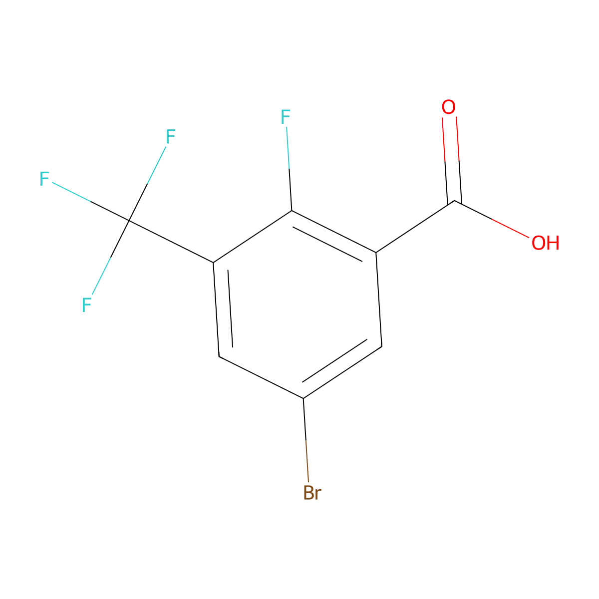 5-Bromo-2-fluoro-3-(trifluoromethyl)benzoic acid molecular structure, CAS 1881295-62-0