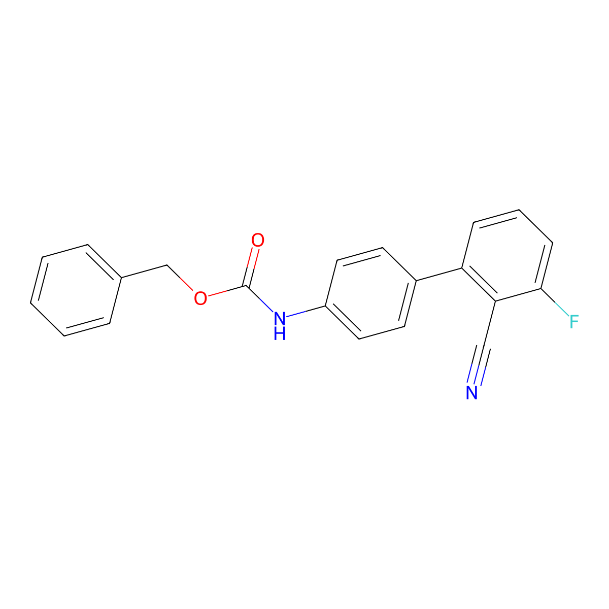 Benzyl (2'-cyano-3'-fluoro-[1,1'-biphenyl]-4-yl)carbamate molecular structure, CAS 1881295-90-4