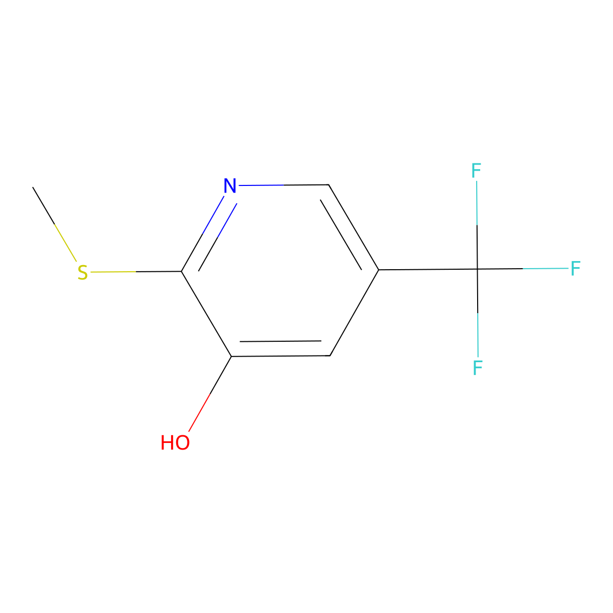 2-(Methylsulfanyl)-5-(trifluoromethyl)pyridin-3-OL molecular structure, CAS 1881296-23-6