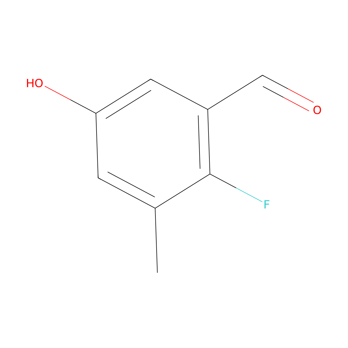 2-Fluoro-5-hydroxy-3-methylbenzaldehyde molecular structure, CAS 1881296-34-9