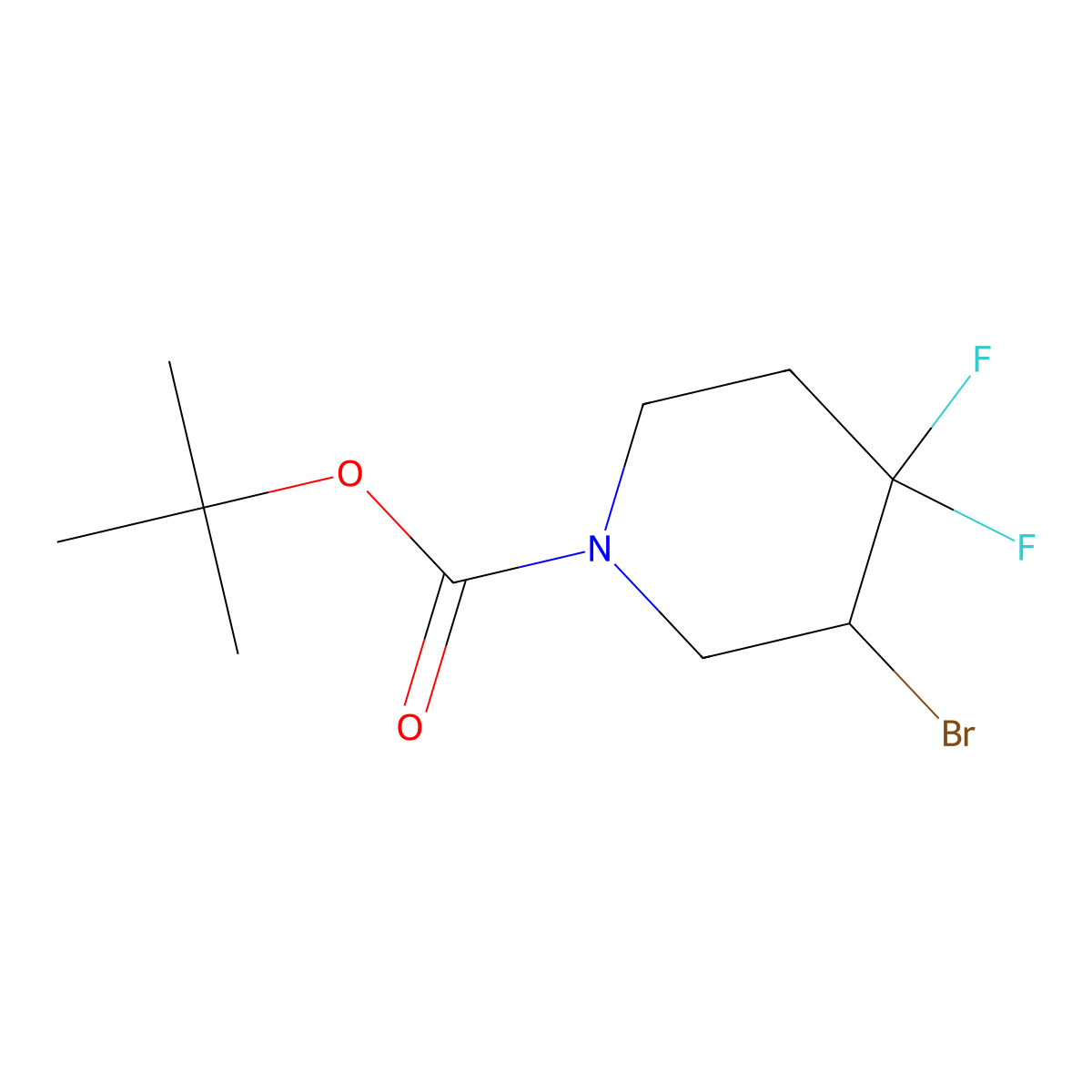 Tert-butyl 3-bromo-4,4-difluoropiperidine-1-carboxylate molecular structure, CAS 1881296-57-6