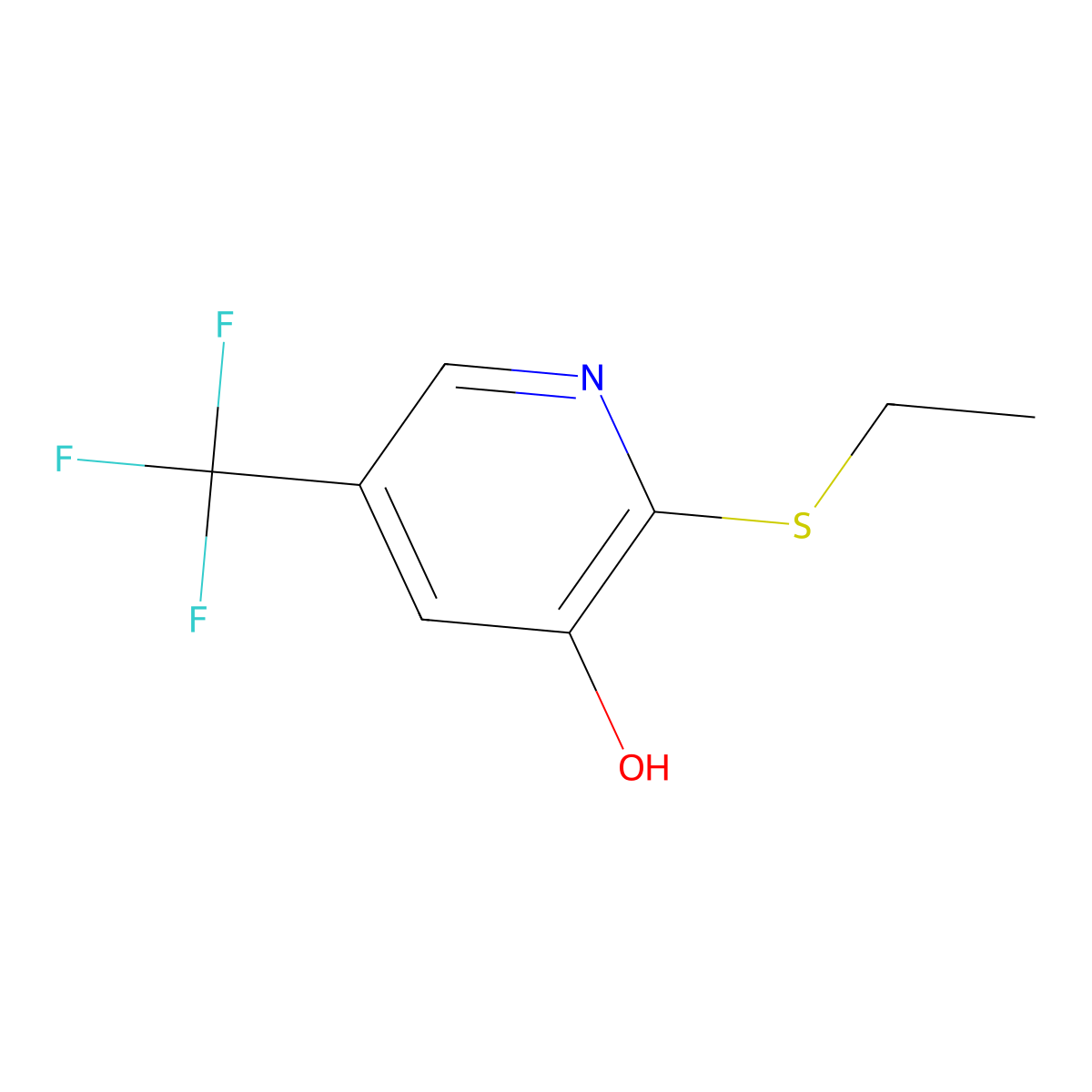 2-(Ethylsulfanyl)-5-(trifluoromethyl)pyridin-3-OL molecular structure, CAS 1881320-39-3