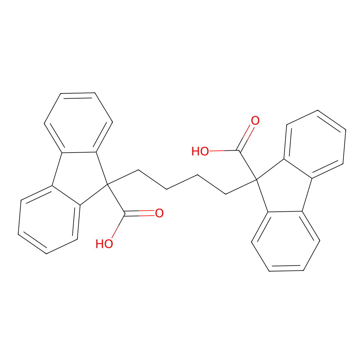 9,9'-(butane-1,4-diyl)bis(9H-fluorene-9-carboxylic acid) molecular structure, CAS 1881321-31-8