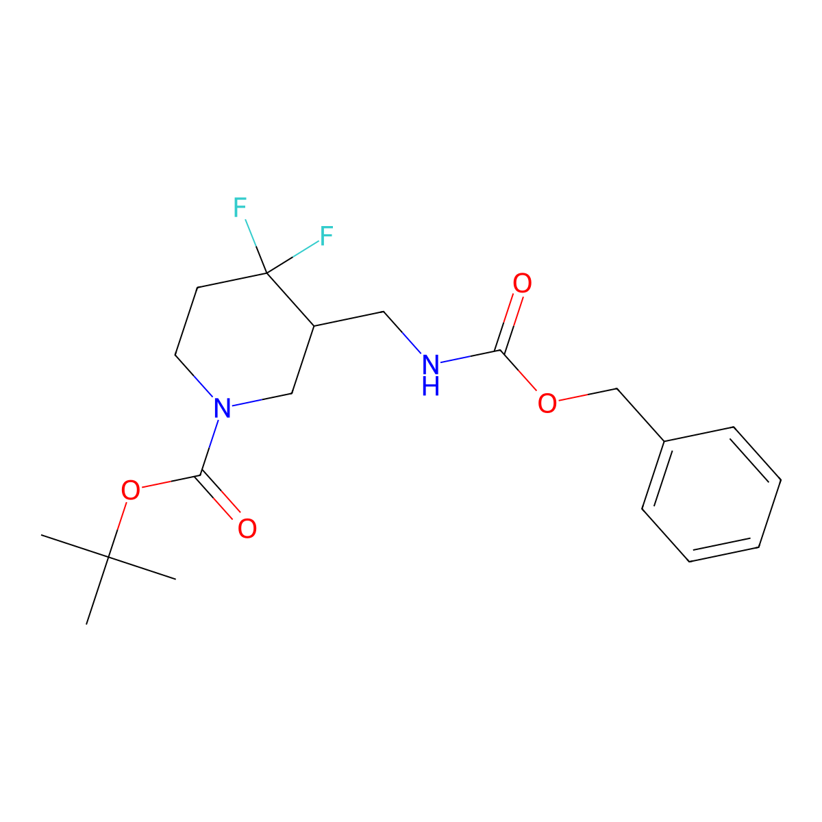 Tert-butyl 3-((benzyloxycarbonylamino)methyl)-4,4-difluoropiperidine-1-carboxylate molecular structure, CAS 1881321-39-6