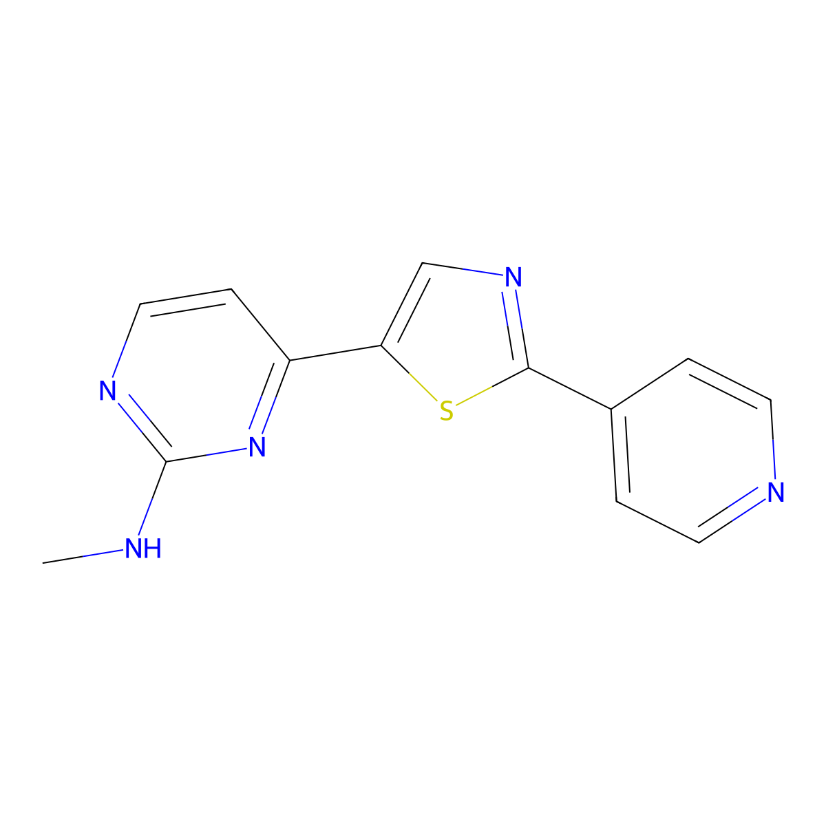 N-methyl-4-[2-(pyridin-4-yl)-1,3-thiazol-5-yl]pyrimidin-2-amine molecular structure, CAS 1881321-44-3