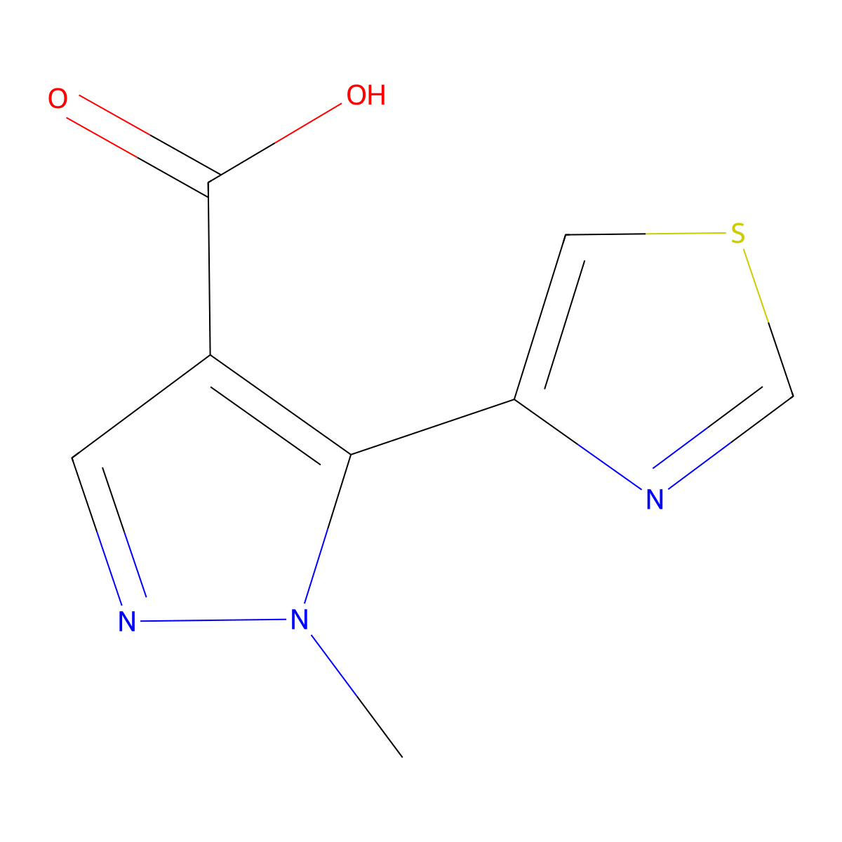 1-methyl-5-(1,3-thiazol-4-yl)-1H-pyrazole-4-carboxylic acid molecular structure, CAS 1881323-70-1