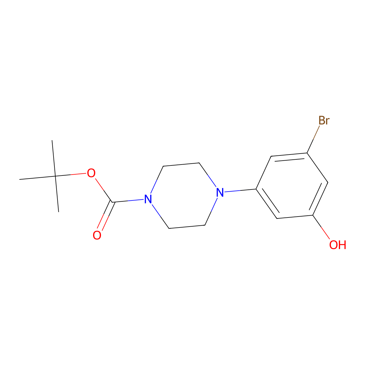 Tert-butyl 4-(3-bromo-5-hydroxyphenyl)piperazine-1-carboxylate molecular structure, CAS 1881327-90-7