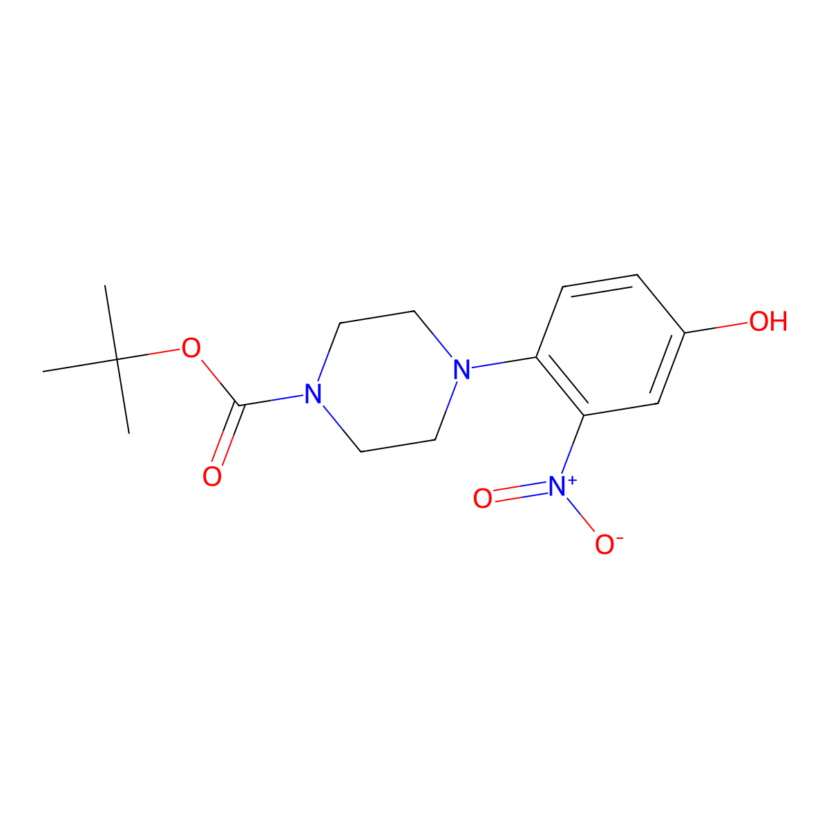 Tert-butyl 4-(4-hydroxy-2-nitrophenyl)piperazine-1-carboxylate molecular structure, CAS 1881327-94-1