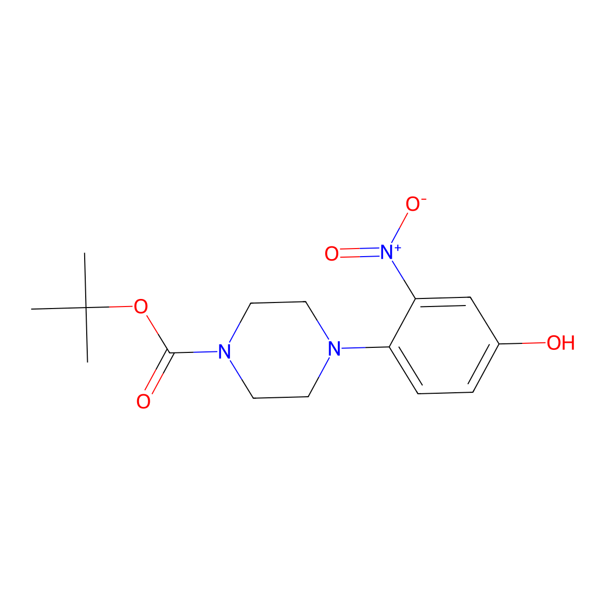 Tert-butyl 4-(4-hydroxy-2-nitrophenyl)piperazine-1-carboxylate molecular structure, CAS 1881327-94-1