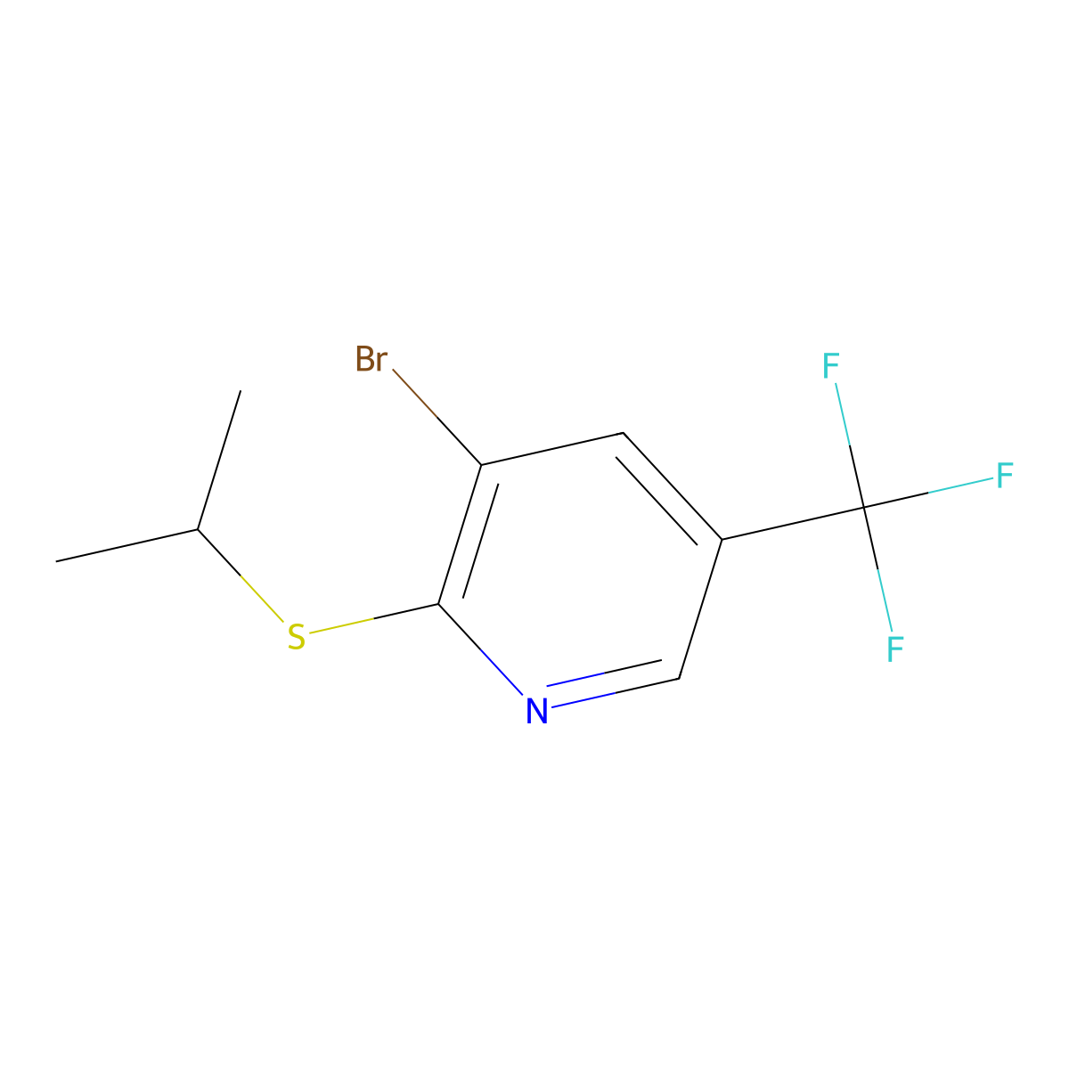 3-Bromo-2-(propan-2-ylsulfanyl)-5-(trifluoromethyl)pyridine molecular structure, CAS 1881328-03-5