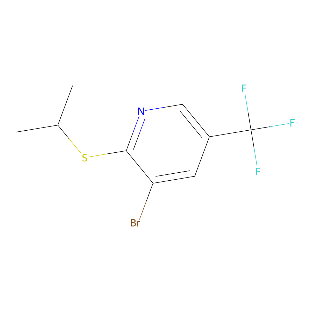 3-Bromo-2-(propan-2-ylsulfanyl)-5-(trifluoromethyl)pyridine molecular structure, CAS 1881328-03-5