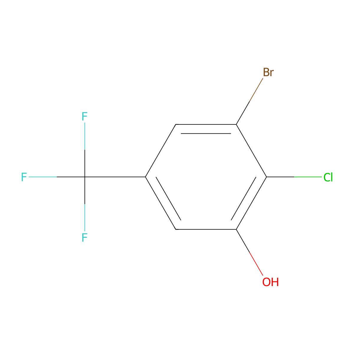 3-Bromo-2-chloro-5-(trifluoromethyl)phenol molecular structure, CAS 1881328-60-4