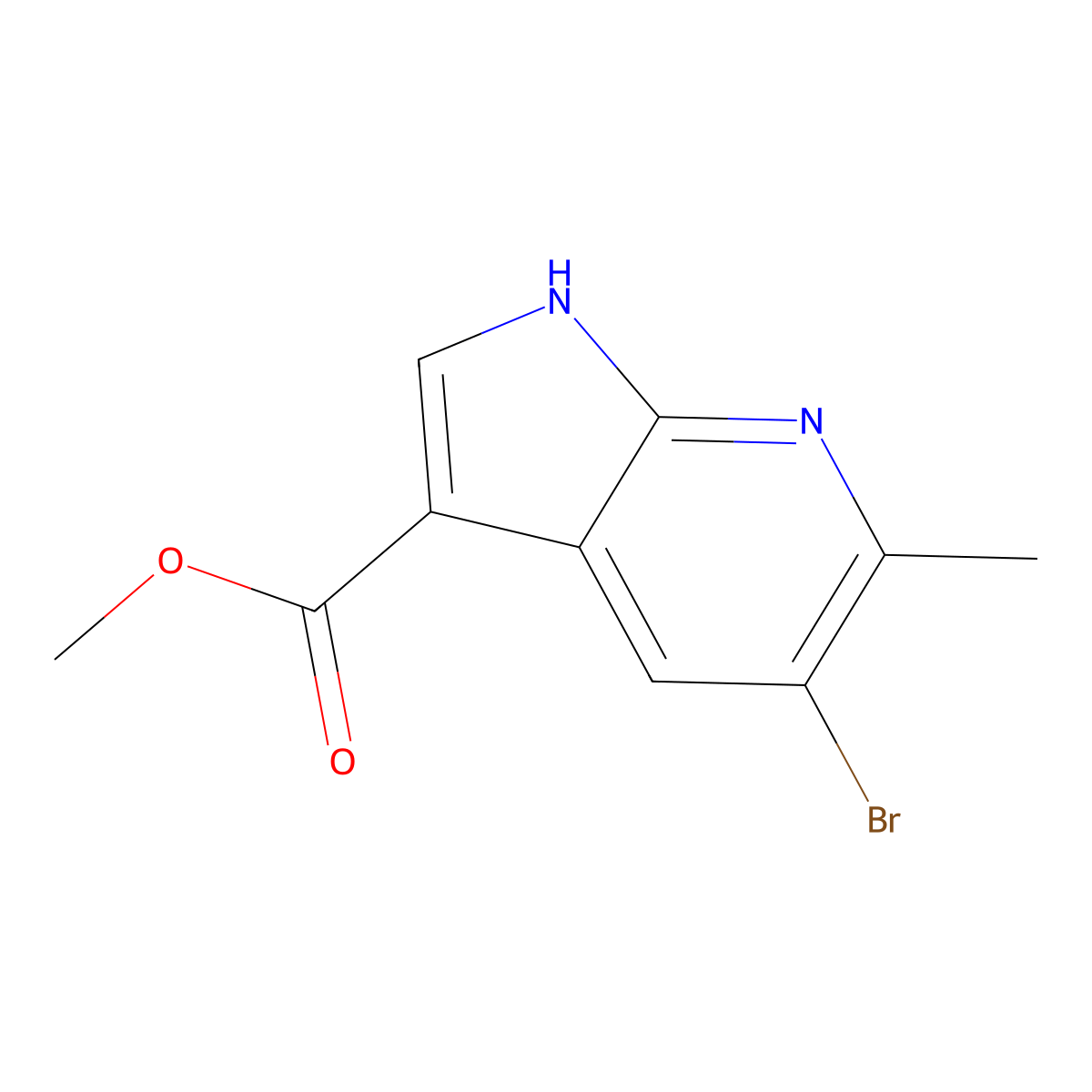 Methyl 5-bromo-6-methyl-1H-pyrrolo[2,3-b]pyridine-3-carboxylate molecular structure, CAS 1881328-63-7