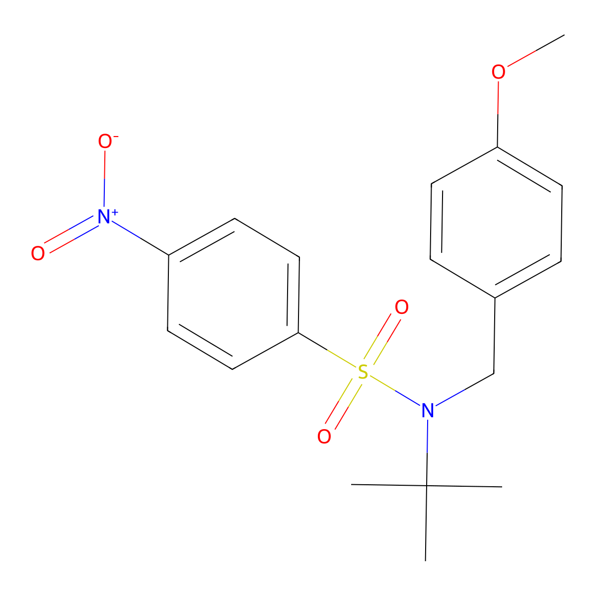N-tert-butyl-N-[(4-methoxyphenyl)methyl]-4-nitrobenzene-1-sulfonamide molecular structure, CAS 1881329-37-8