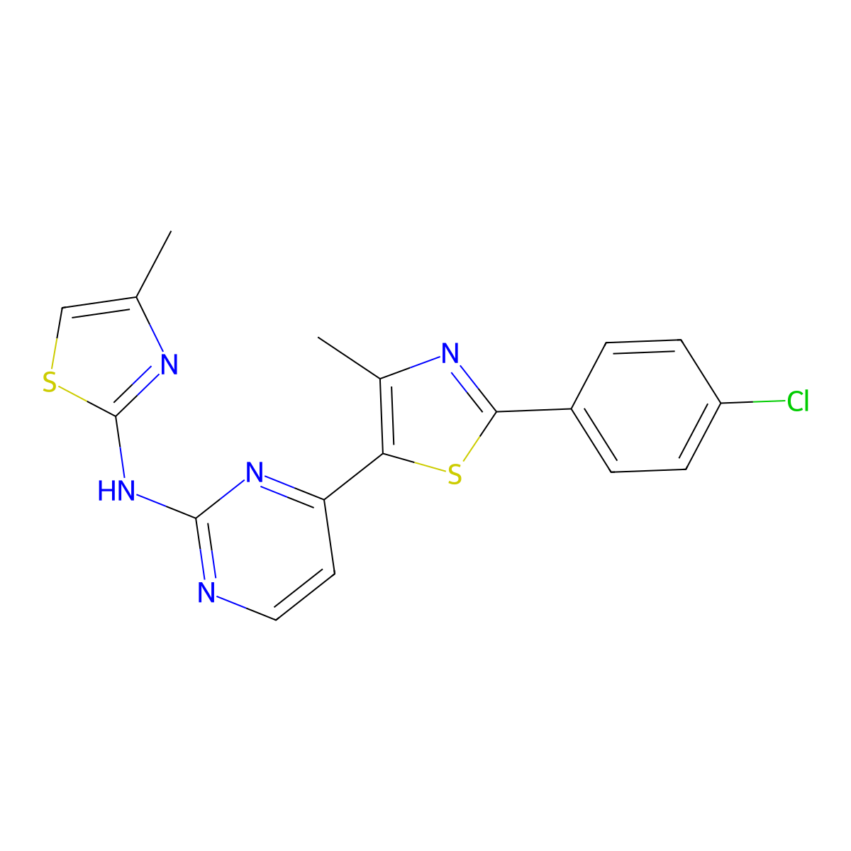 4-[2-(4-chlorophenyl)-4-methyl-1,3-thiazol-5-yl]-N-(4-methyl-1,3-thiazol-2-yl)pyrimidin-2-amine molecular structure, CAS 1881329-72-1
