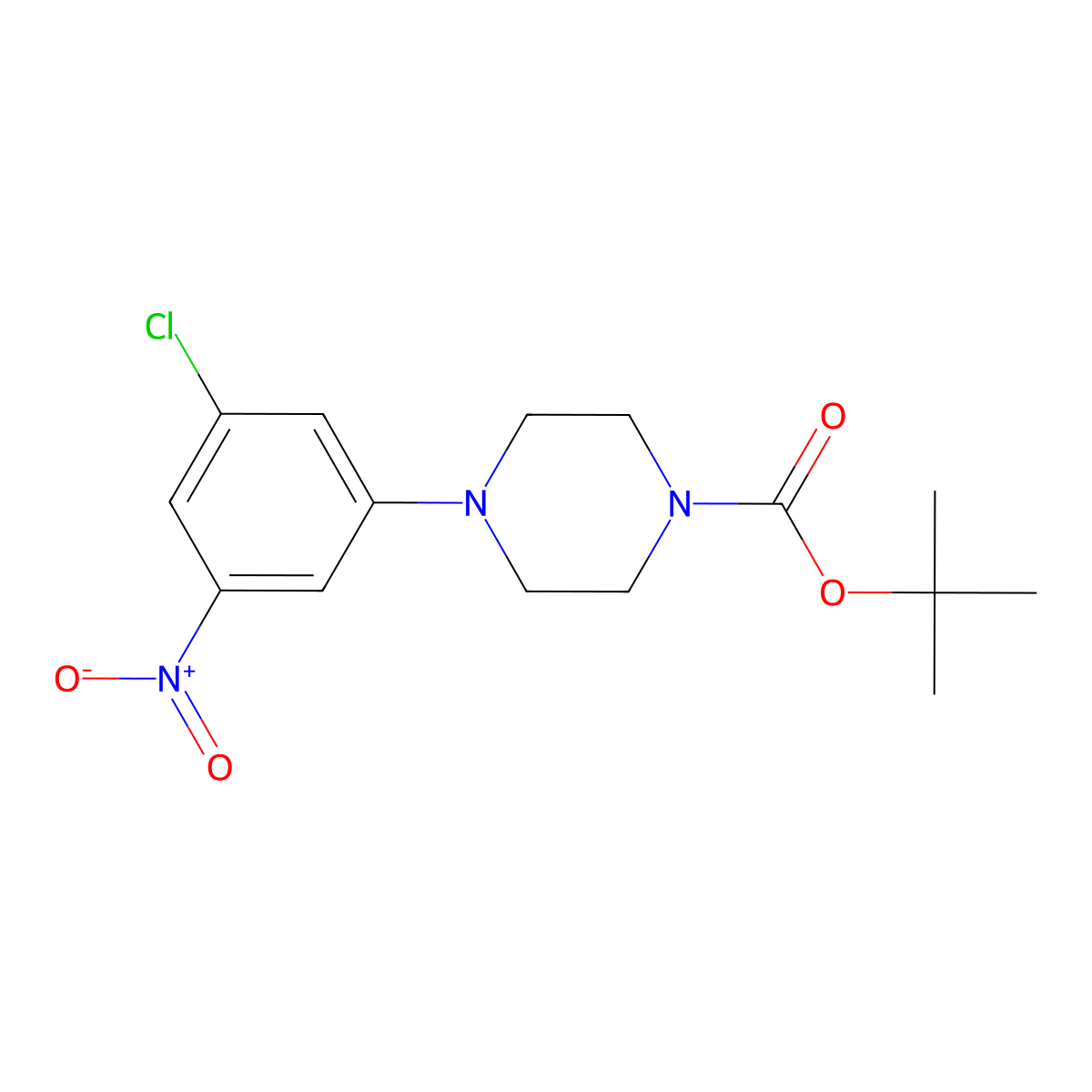 Tert-butyl 4-(3-chloro-5-nitrophenyl)piperazine-1-carboxylate molecular structure, CAS 1881330-30-8