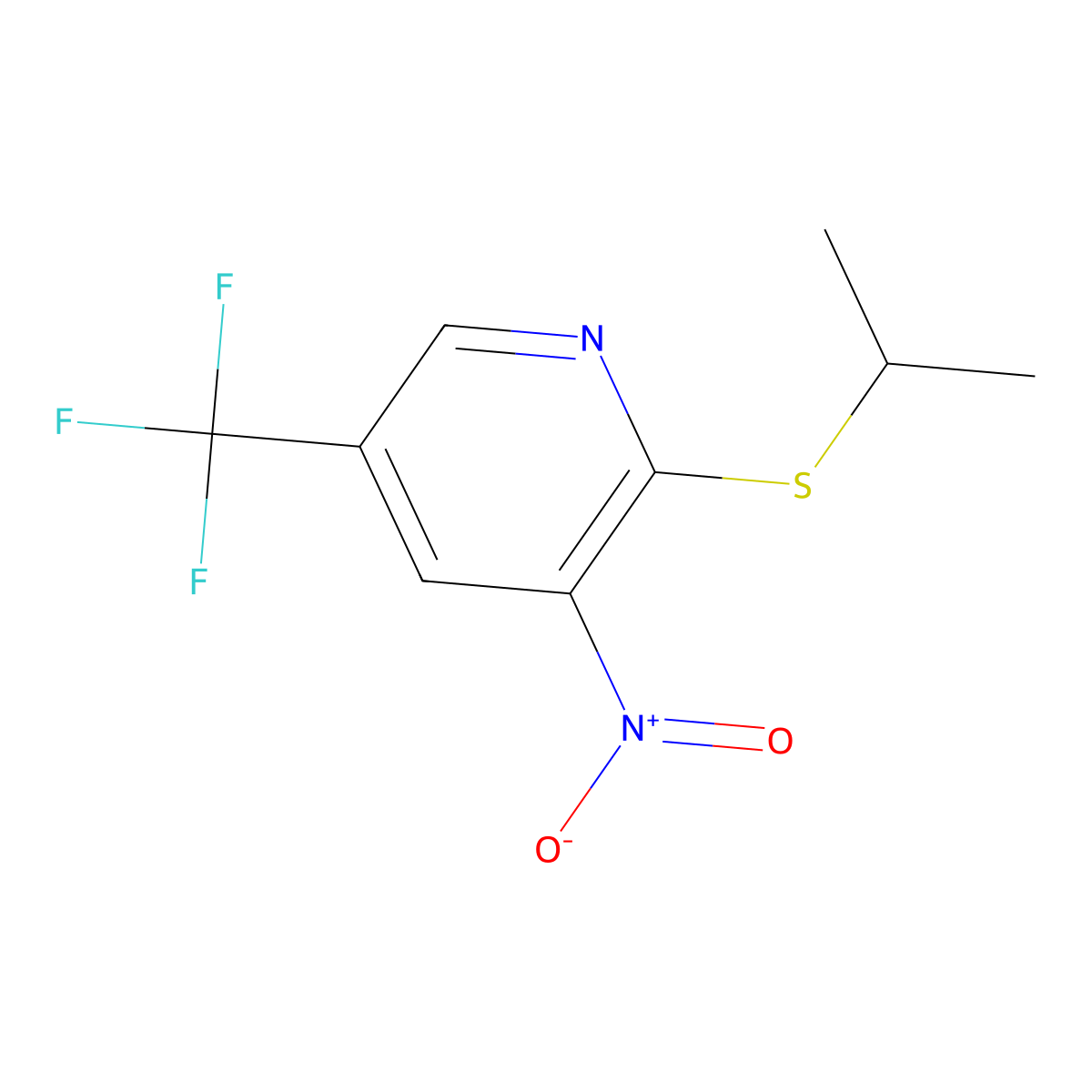 3-Nitro-2-(propan-2-ylsulfanyl)-5-(trifluoromethyl)pyridine molecular structure, CAS 1881330-66-0