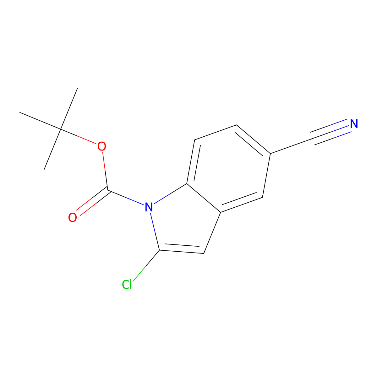tert-butyl 2-chloro-5-cyano-1H-indole-1-carboxylate molecular structure, CAS 1881331-21-0