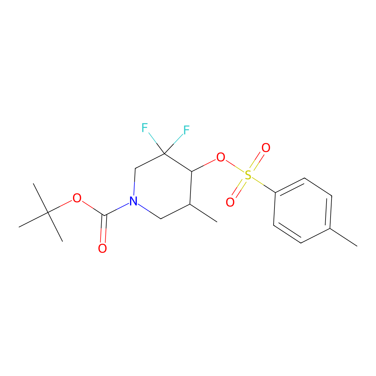 Tert-butyl 3,3-difluoro-5-methyl-4-(tosyloxy)piperidine-1-carboxylate molecular structure, CAS 1881331-28-7