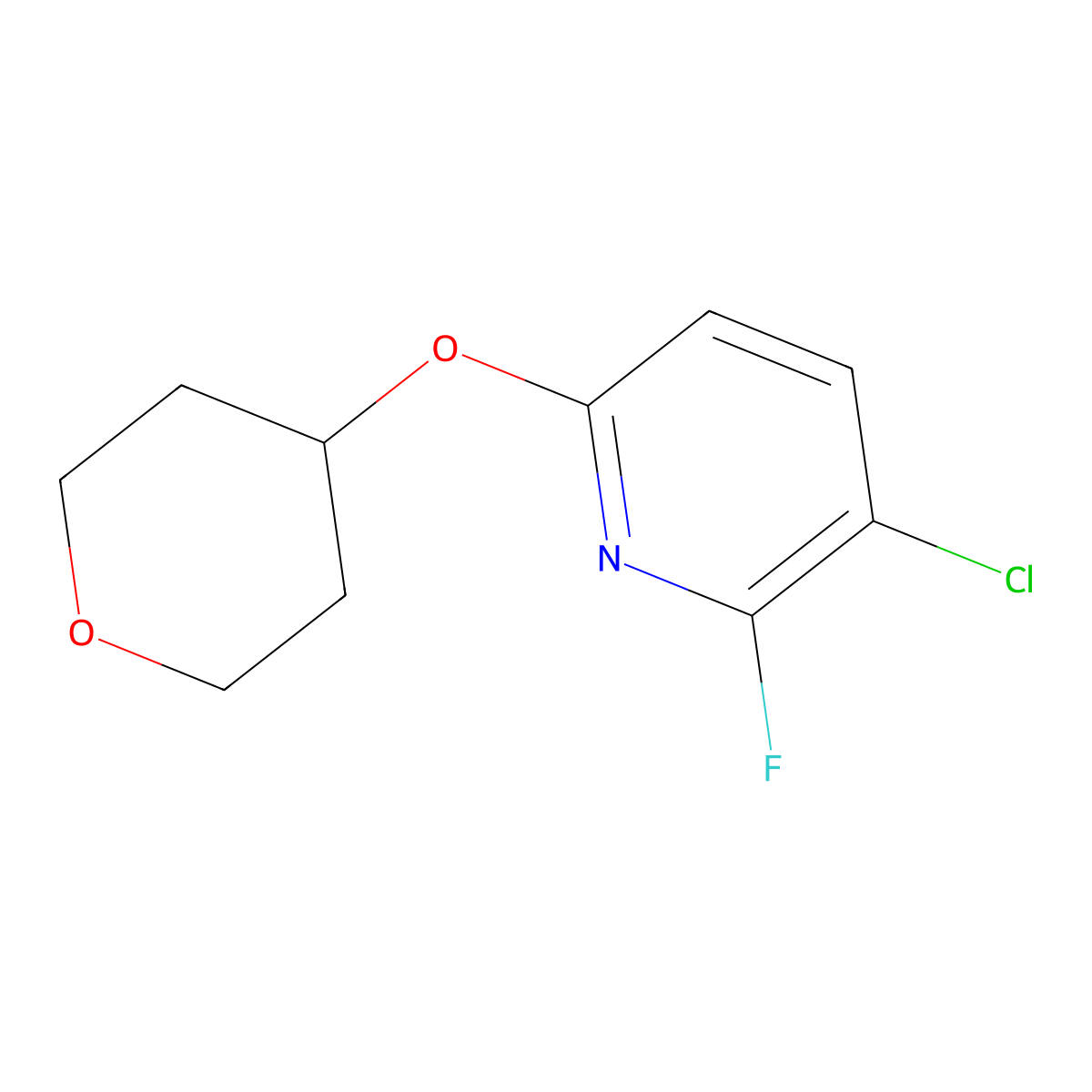 3-Chloro-2-fluoro-6-(oxan-4-yloxy)pyridine molecular structure, CAS 1881331-66-3