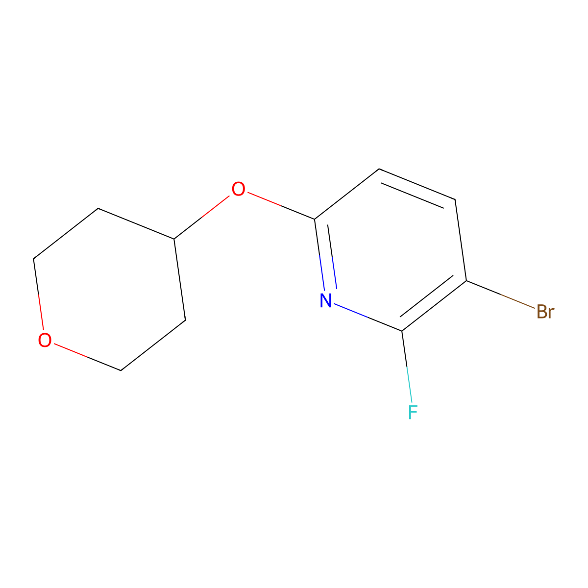 3-Bromo-2-fluoro-6-(oxan-4-yloxy)pyridine molecular structure, CAS 1881332-02-0