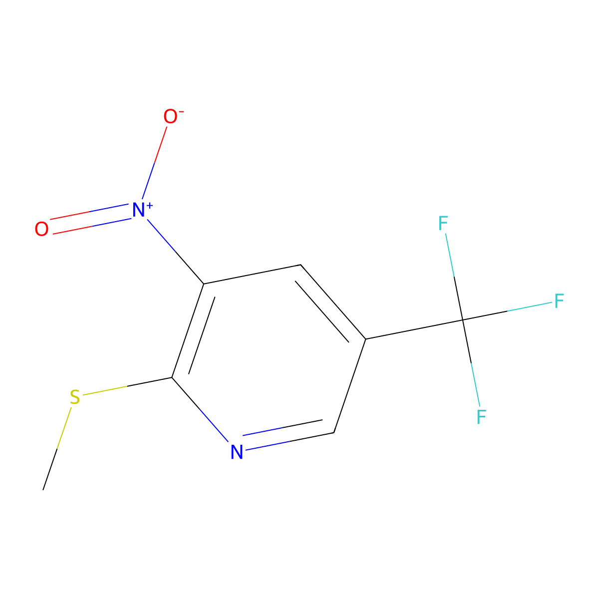 2-(Methylsulfanyl)-3-nitro-5-(trifluoromethyl)pyridine molecular structure, CAS 1881332-03-1
