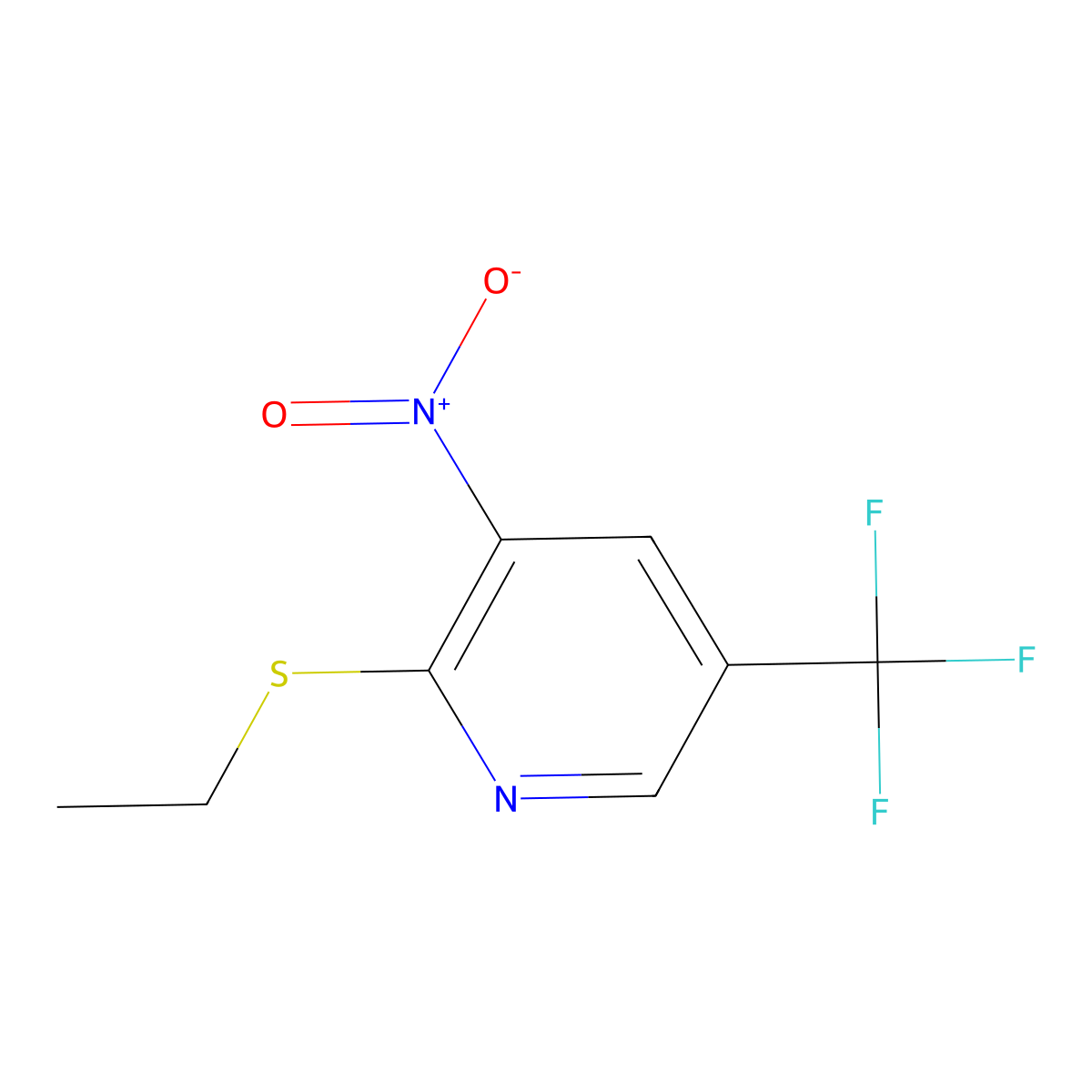 2-(Ethylsulfanyl)-3-nitro-5-(trifluoromethyl)pyridine molecular structure, CAS 1881332-14-4