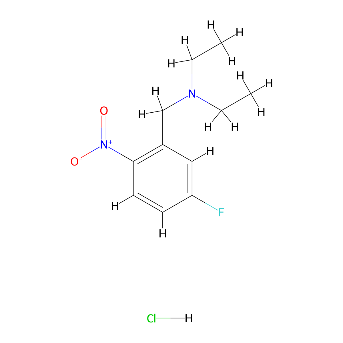 Diethyl[(5-fluoro-2-nitrophenyl)methyl]amine hydrochloride molecular structure, CAS 1881332-24-6
