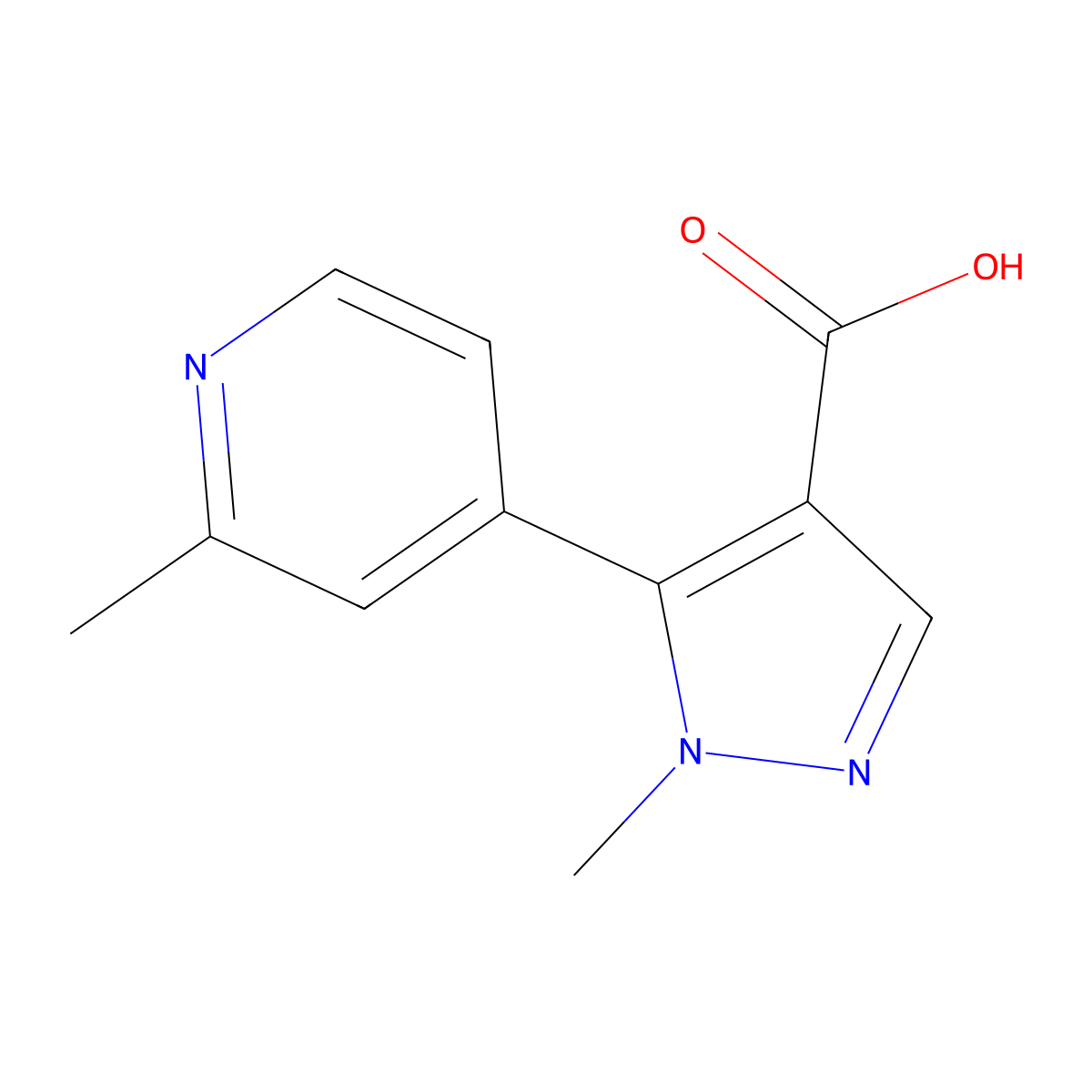 1-methyl-5-(2-methylpyridin-4-yl)-1H-pyrazole-4-carboxylic acid molecular structure, CAS 1881384-87-7
