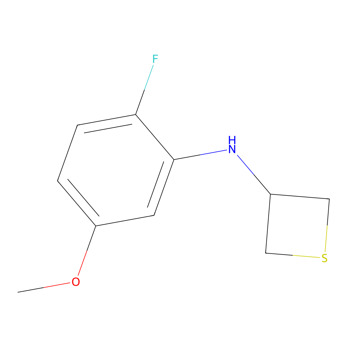N-(2-Fluoro-5-methoxyphenyl)thietan-3-amine molecular structure, CAS 1881453-73-1