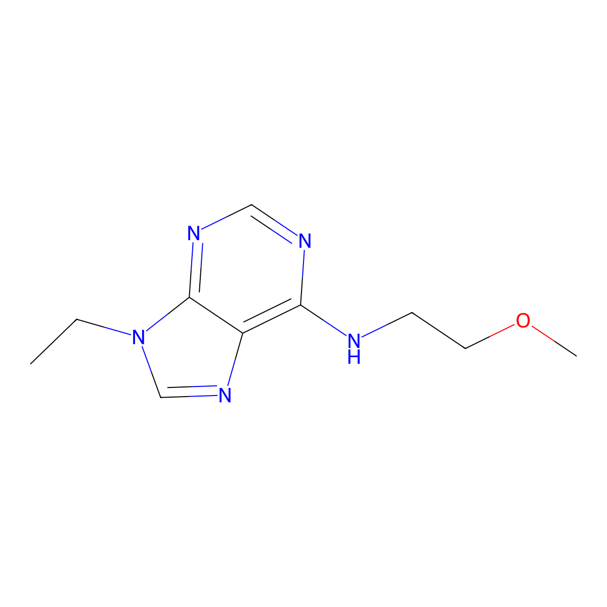 9-ethyl-N-(2-methoxyethyl)-9H-purin-6-amine molecular structure, CAS 1881458-02-1