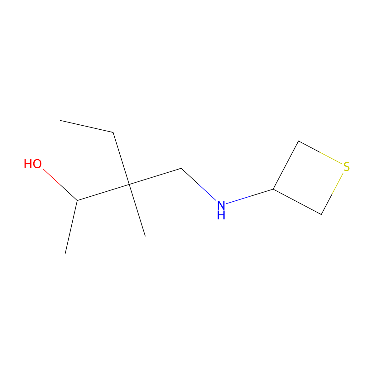 3-Methyl-3-((thietan-3-ylamino)methyl)pentan-2-ol molecular structure, CAS 1881678-34-7