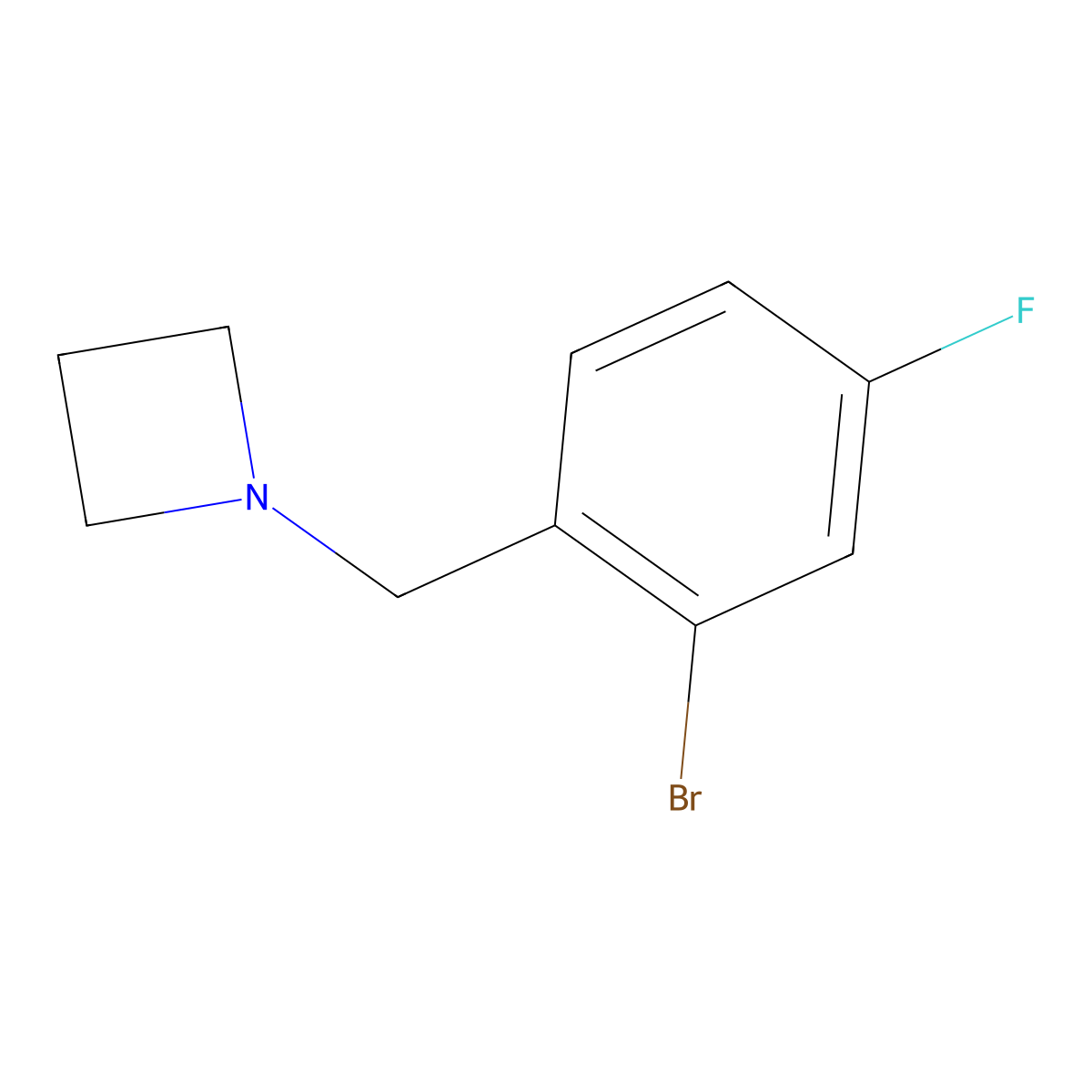 1-[(2-Bromo-4-fluorophenyl)methyl]azetidine molecular structure, CAS 1881780-14-8