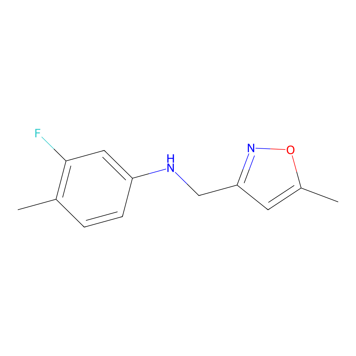3-fluoro-4-methyl-N-[(5-methyl-1,2-oxazol-3-yl)methyl]aniline molecular structure, CAS 1881783-46-5