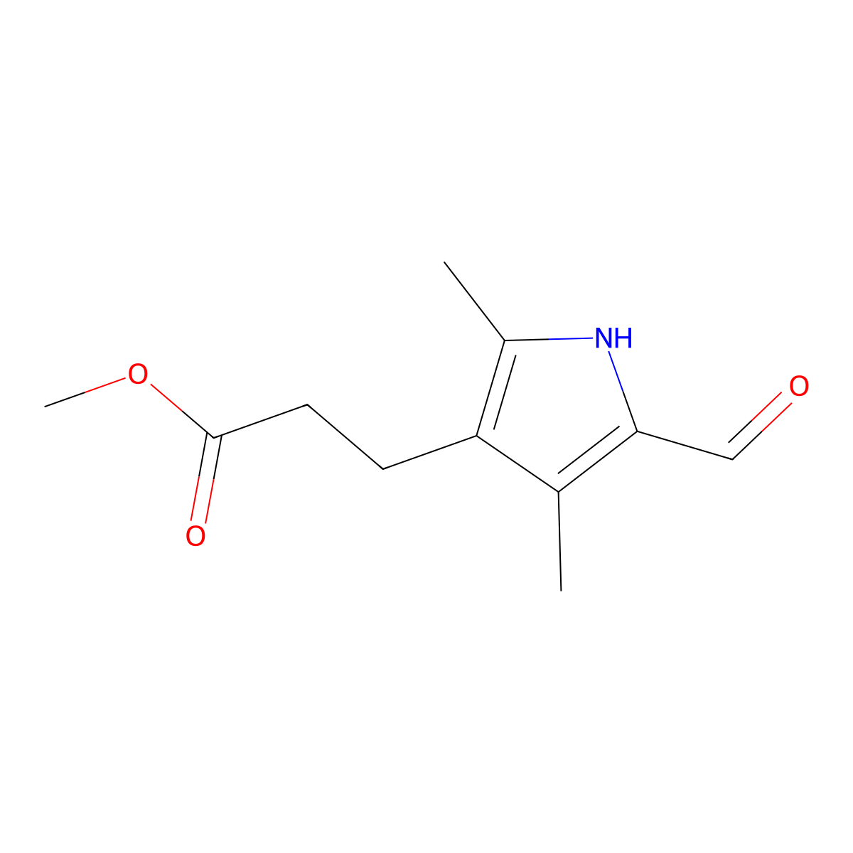 Methyl 3-(5-formyl-2,4-dimethyl-1H-pyrrol-3-yl)propanoate molecular structure, CAS 18818-25-2